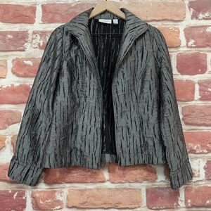 Chicos Blazer Jacket Women's Small 0 Silver Black Metallic Abstract Open Front